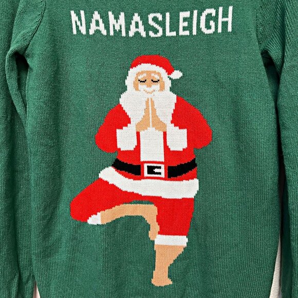 Norther Pole Namasleigh Ugly Christmas Sweater Santa Yoga Pose Knitted Unisex - Picture 7 of 12
